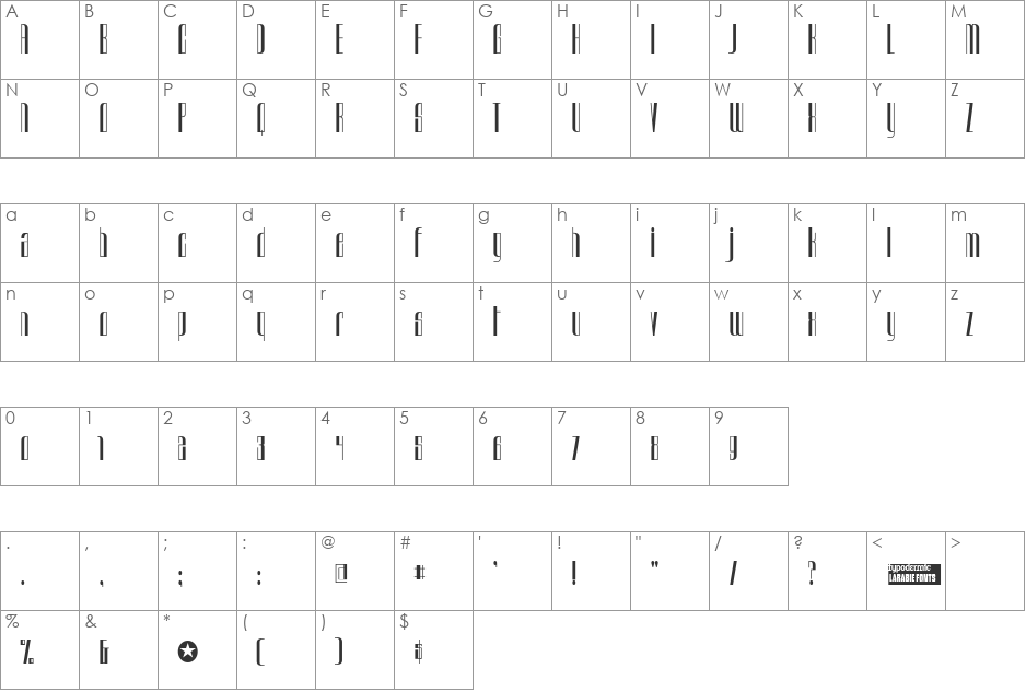 Urkelian font character map preview
