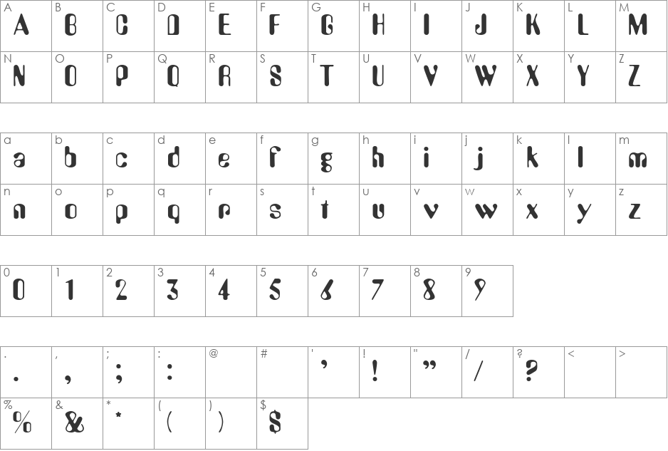 Urkle font character map preview