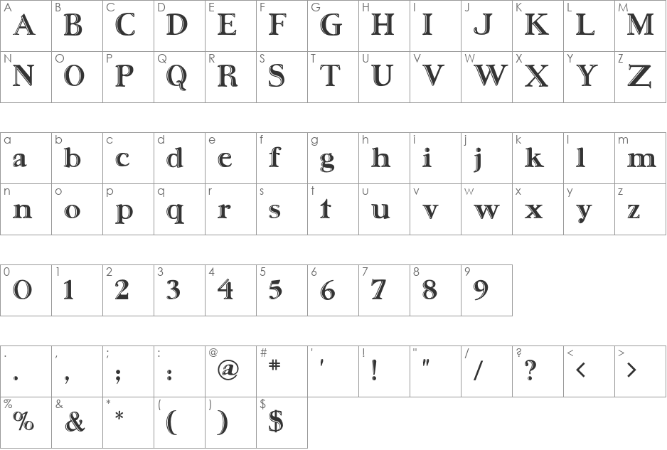 Ursaminor font character map preview