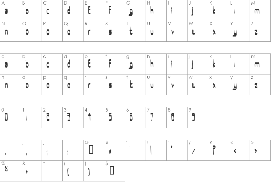 UrUrMa font character map preview