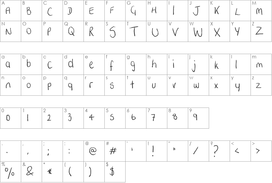 Betsilicious font character map preview