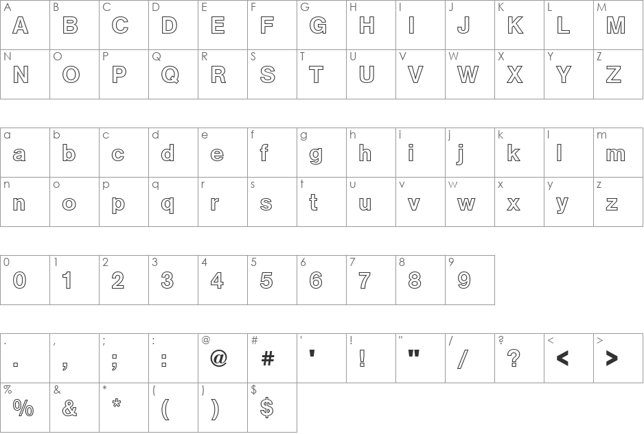 URWAccidaliaBucOutDMed font character map preview