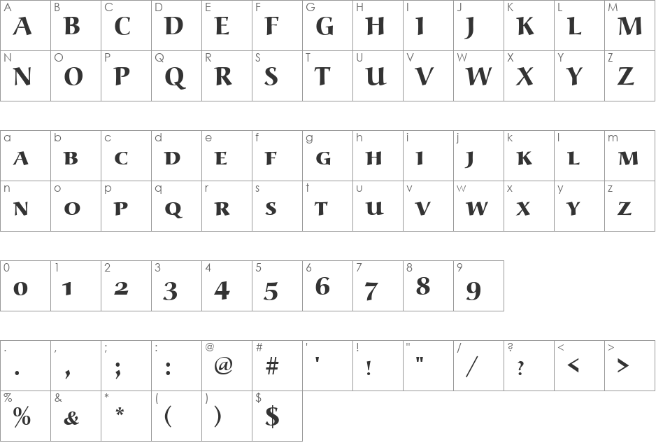 URWAlcSCTEEExtBol font character map preview