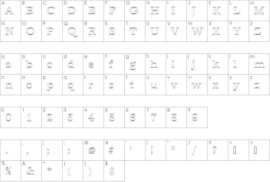URWAntiquaTRegOu1 font character map preview