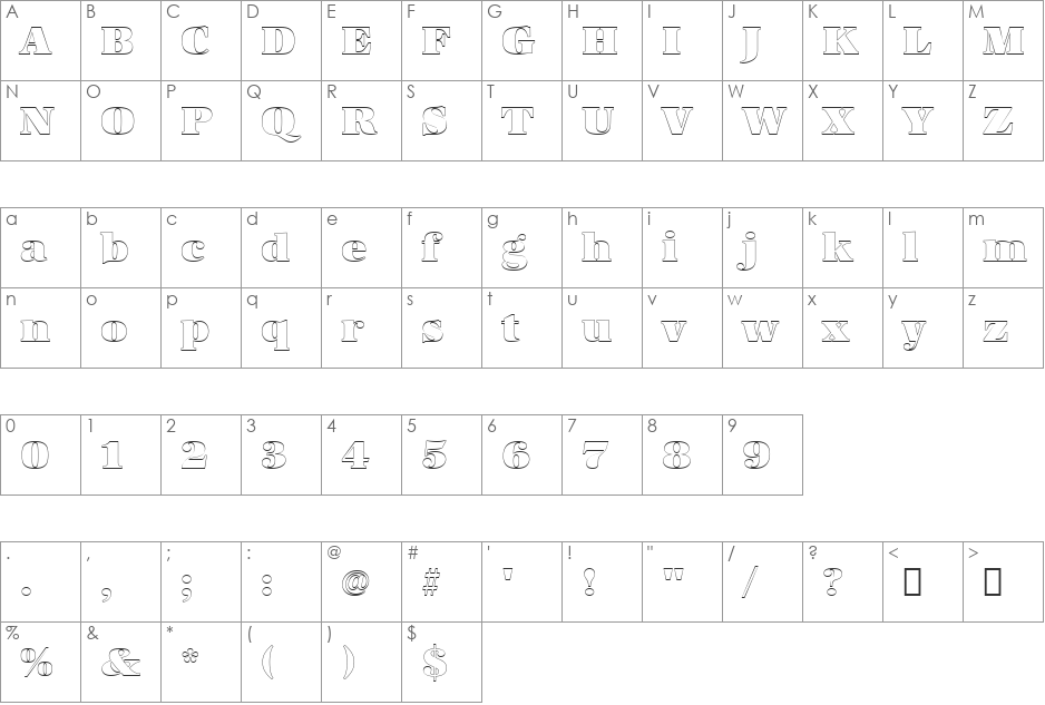 URWAntiquaTSupOu1 font character map preview