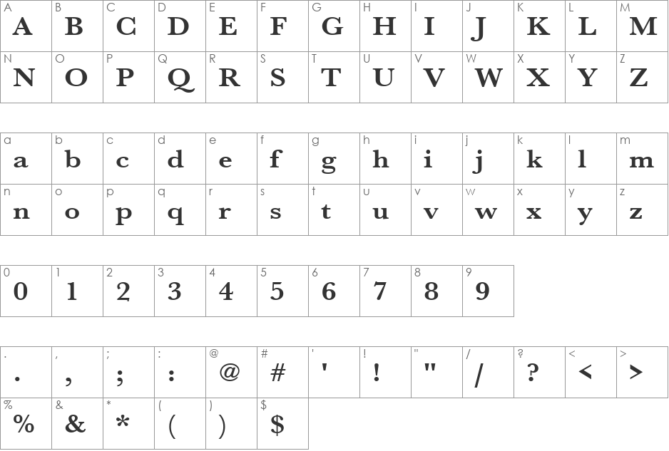 URWBaskerTExtWid font character map preview