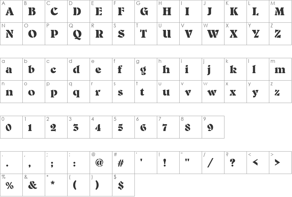 URWBerniniSteDBol font character map preview