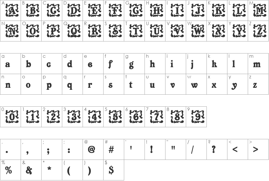 URWBetaIniD font character map preview