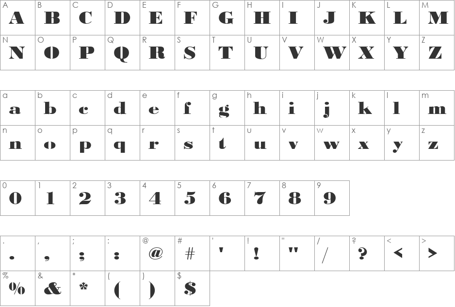 URWBodoniDExtBolExtWid font character map preview