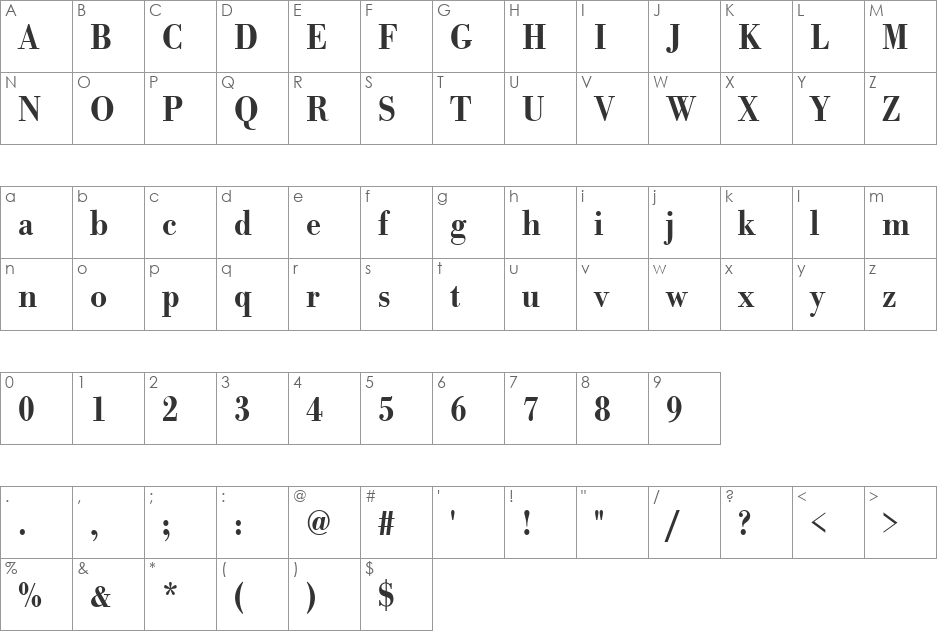 URWBodoniTMedExtNar font character map preview