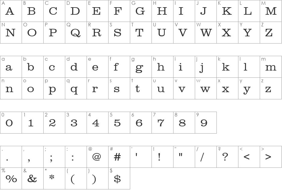 URWClarendonTLigExtWid font character map preview