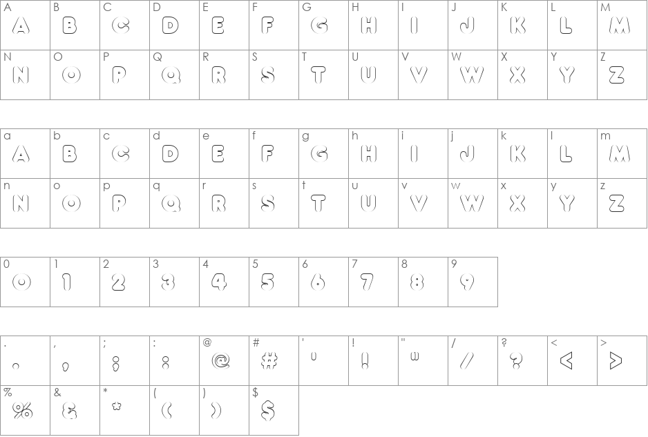 URWFrigoriusOutP font character map preview