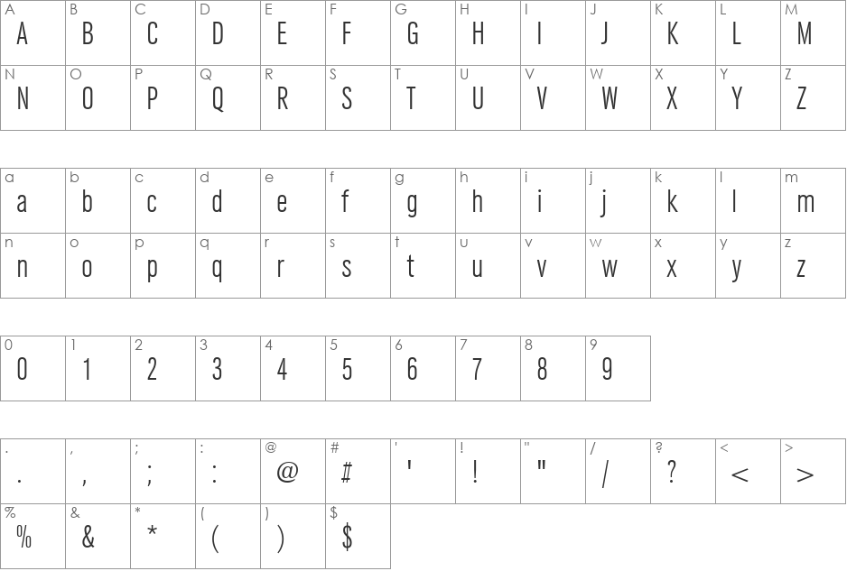 URWGroteskELigCon font character map preview