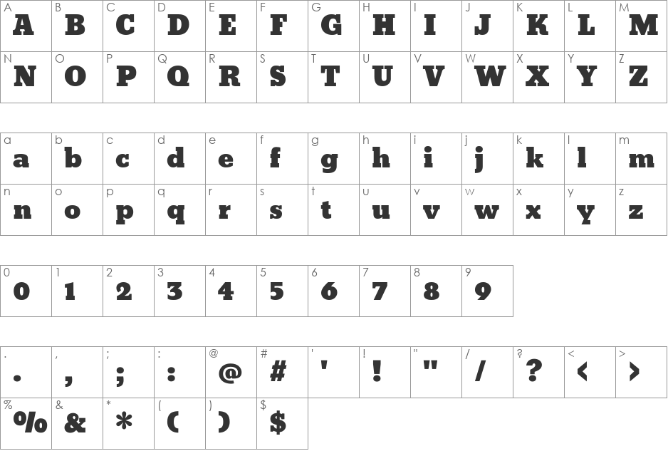 Bevan font character map preview