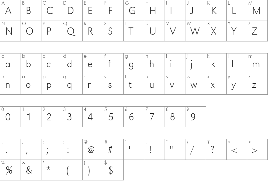 URWGroteskTExtLig font character map preview