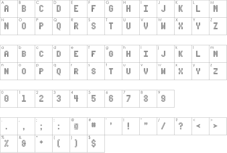 Bevel'sAdvocateMono font character map preview