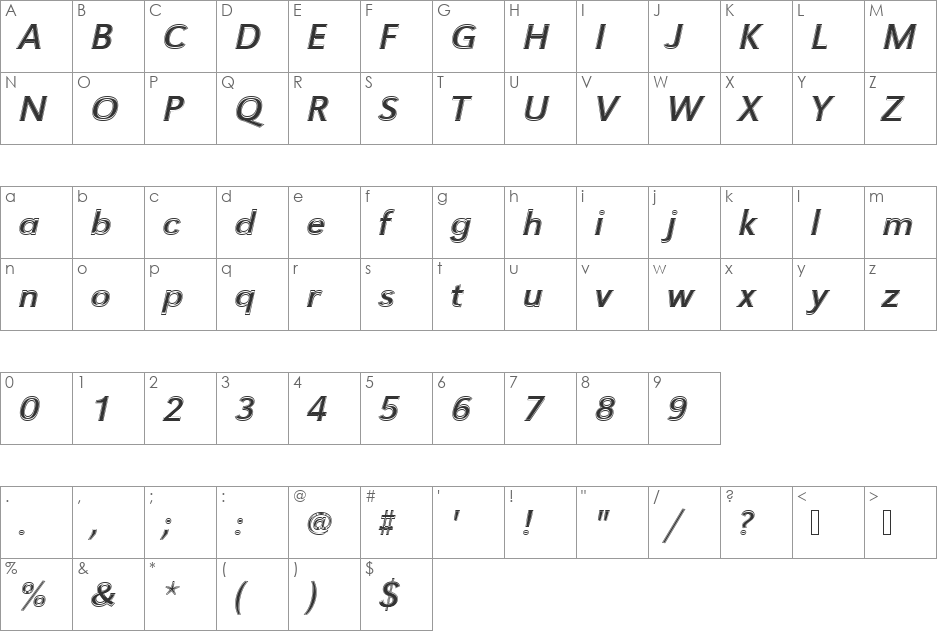 URWGroteskTRegItaIn1 font character map preview