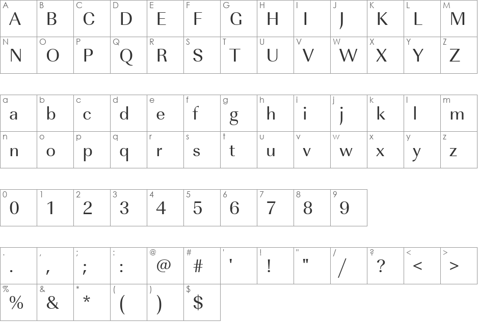 URWImperialT font character map preview