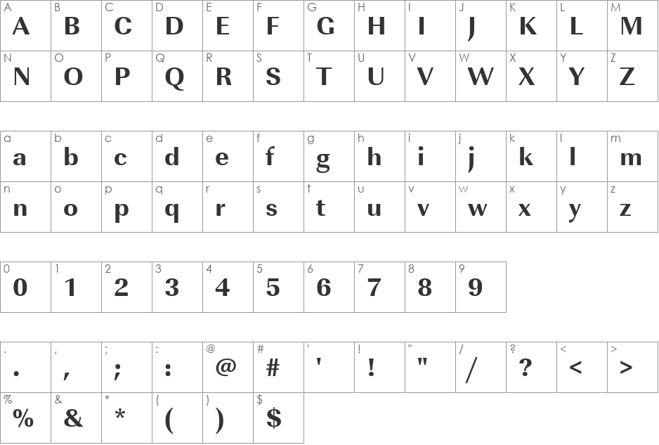 URWImperialTExtBol font character map preview