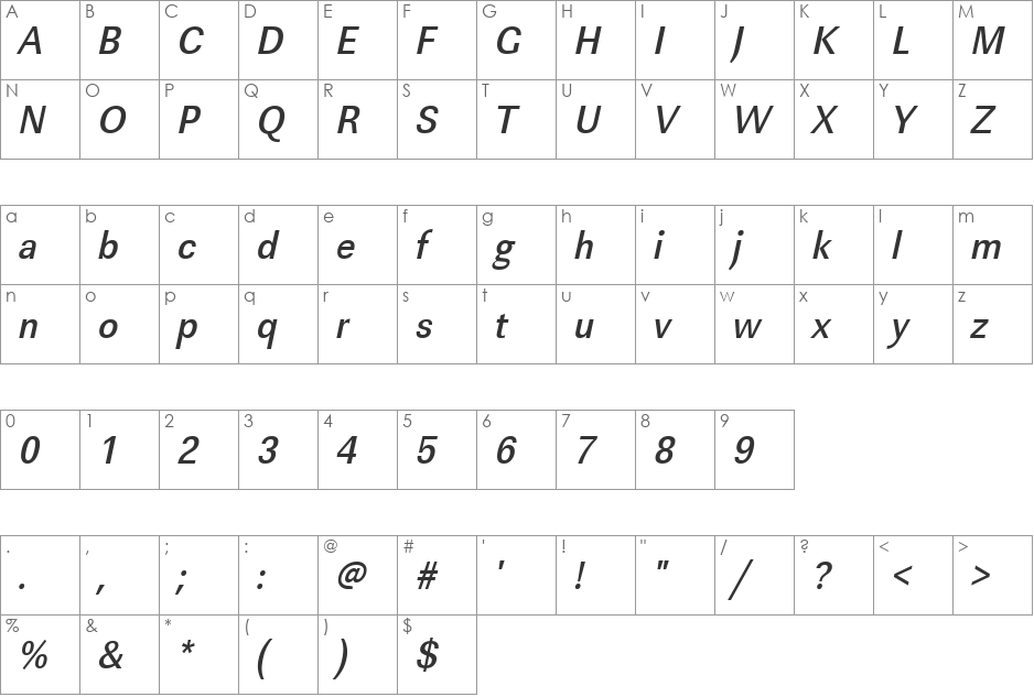 URWLinearTMedExtNar font character map preview
