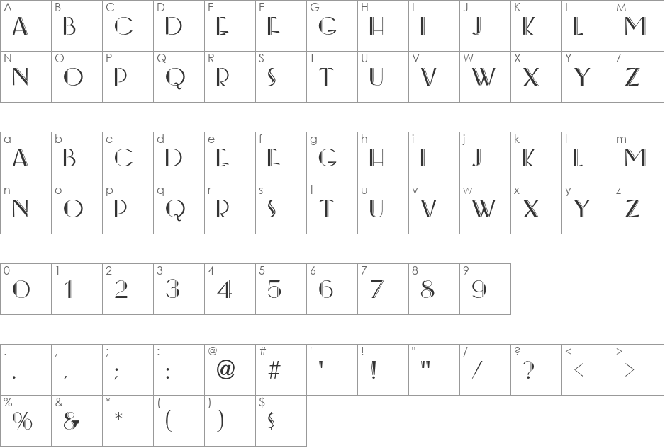 BeverlyHills font character map preview