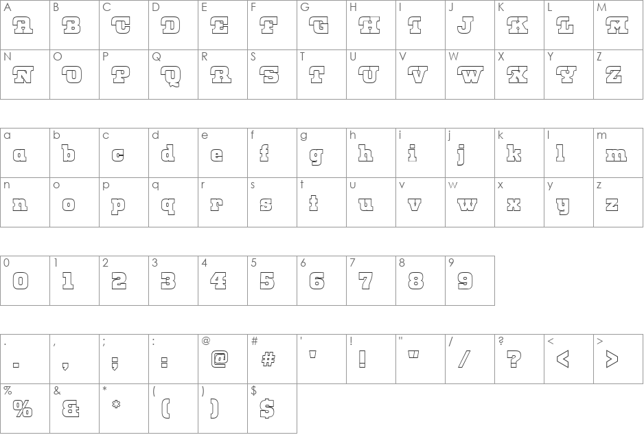 URWOkenOutP font character map preview