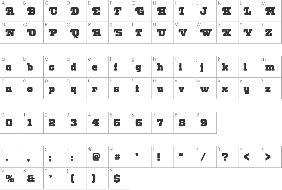 URWOkenP font character map preview