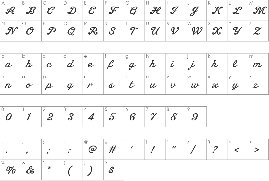 BeverlyShoresScript SG font character map preview