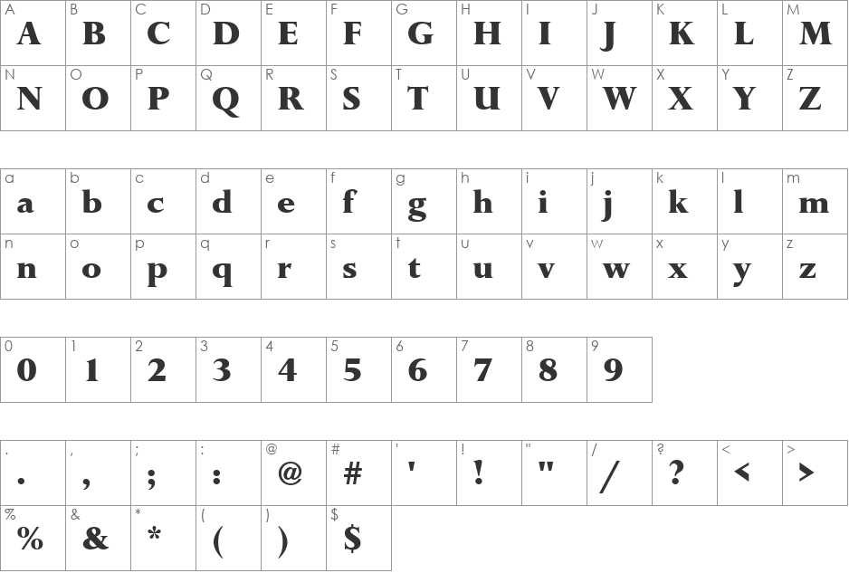 URWPerseusTExtBol font character map preview