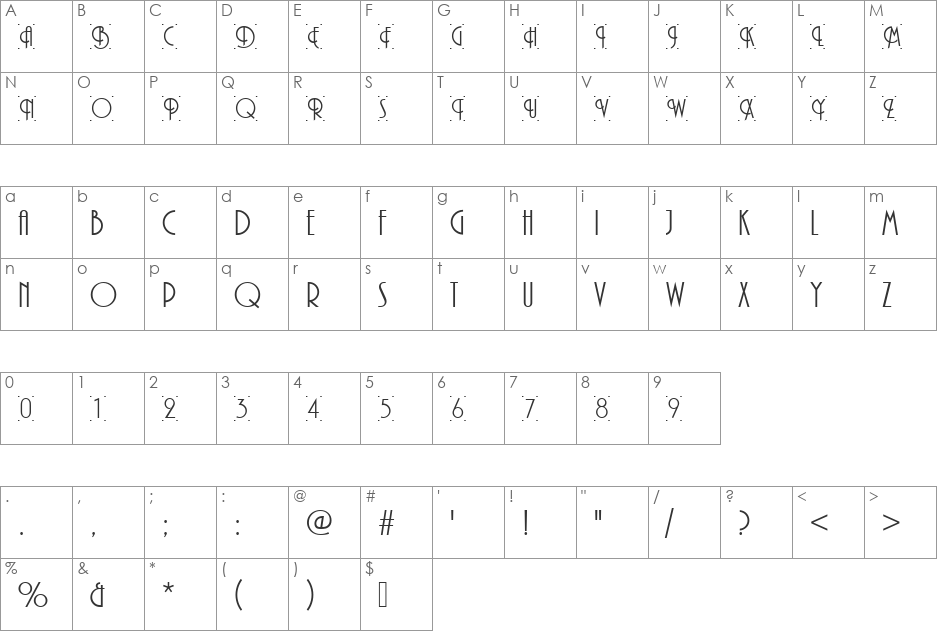 URWPlanaCamDReg font character map preview
