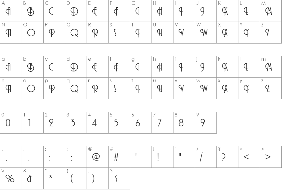 URWPlanaIniDReg font character map preview