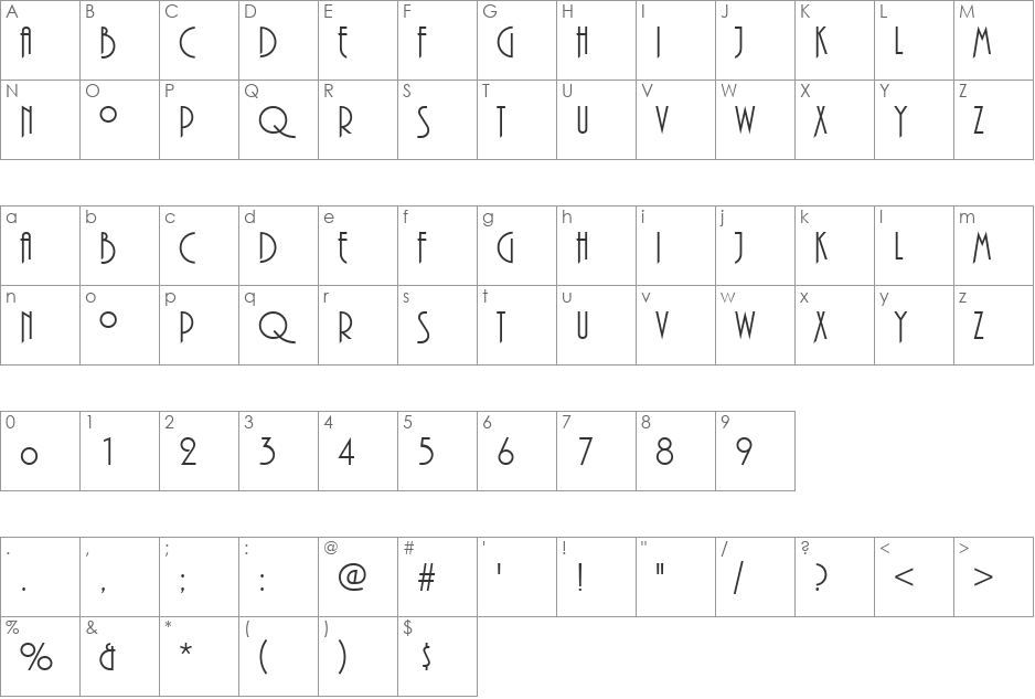 URWPlanaSwaDReg font character map preview