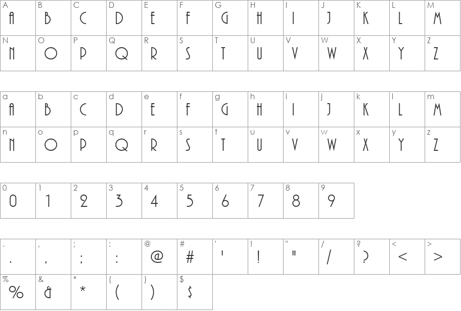 URWPlenaDReg font character map preview