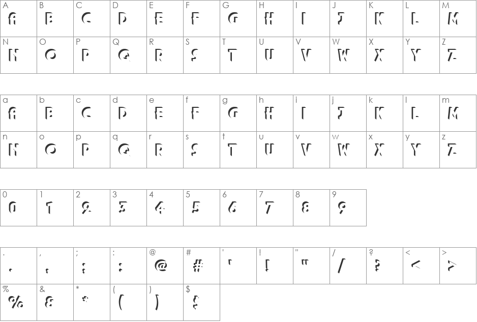 URWPlenaOnlShaDUlt font character map preview