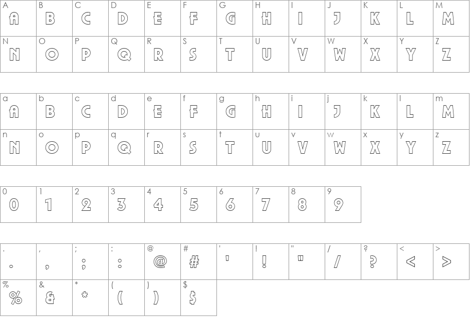 URWPlenaOutPUlt font character map preview