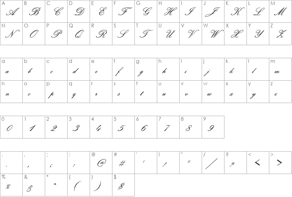URWPolluxScrD font character map preview