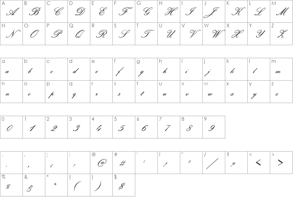 URWPolluxScrNo2JoiD font character map preview