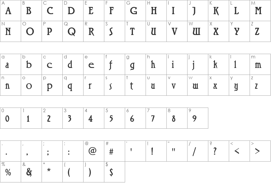 URWRheaD font character map preview