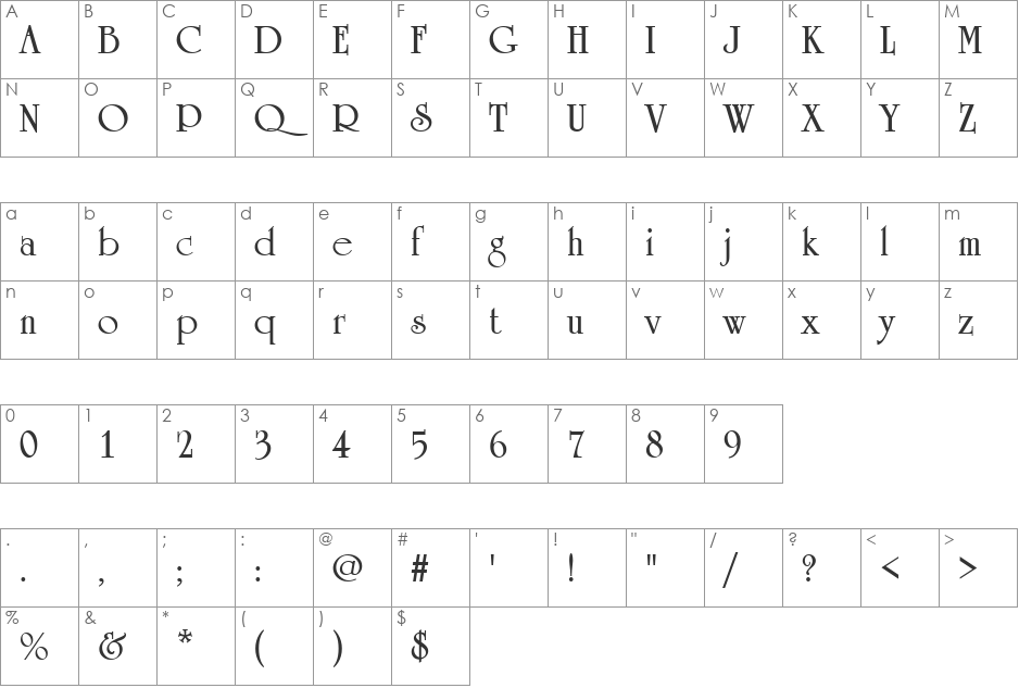 URWUndarumT font character map preview