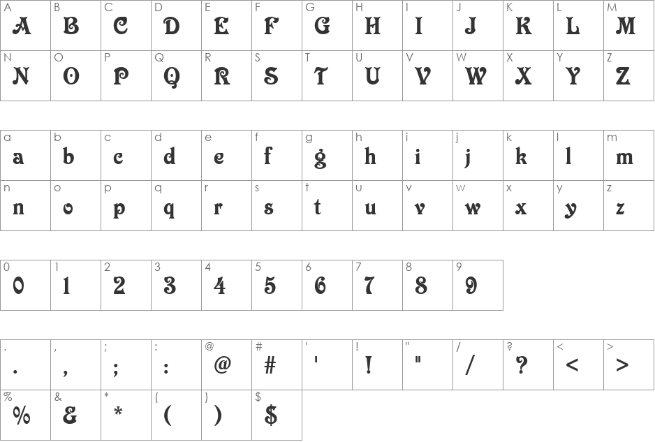 URWVestaD font character map preview