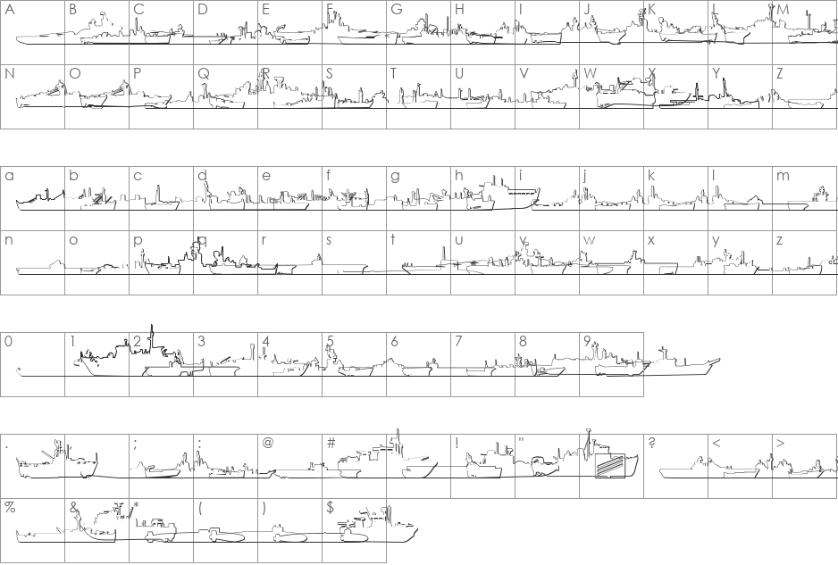 US Navy 3D font character map preview