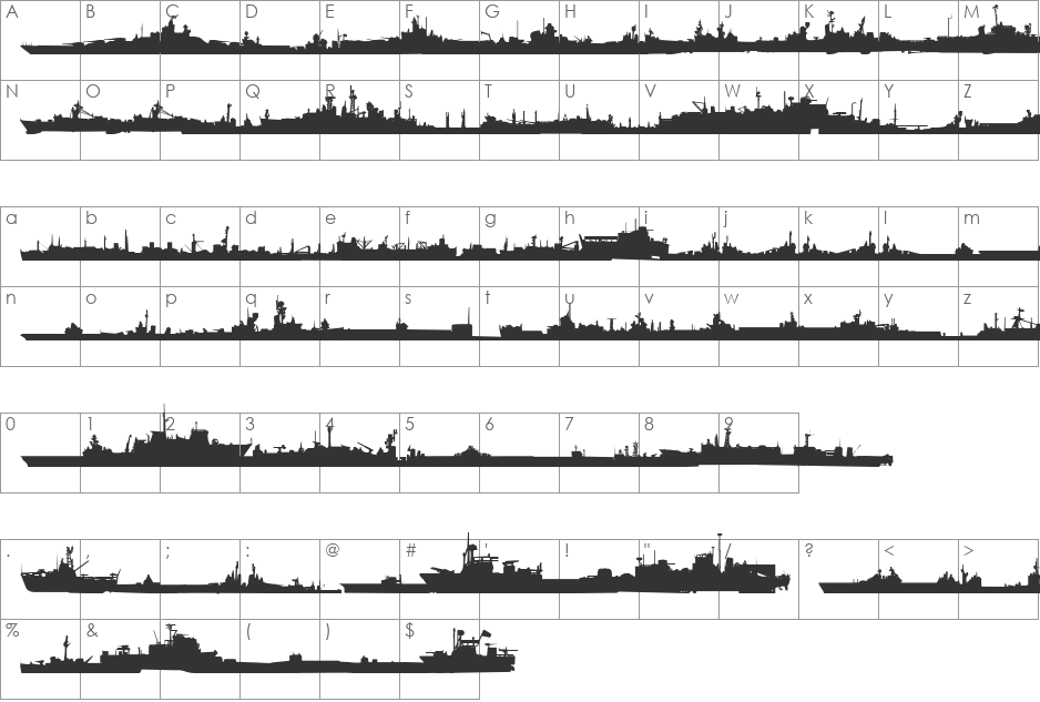 US Navy Mirror font character map preview