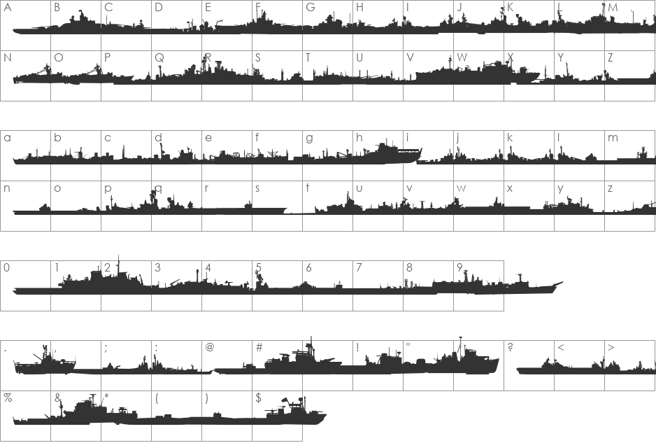 US Navy Mirror 3D font character map preview