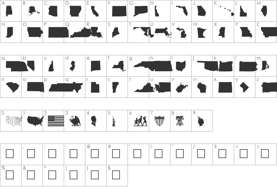 US-Bats font character map preview