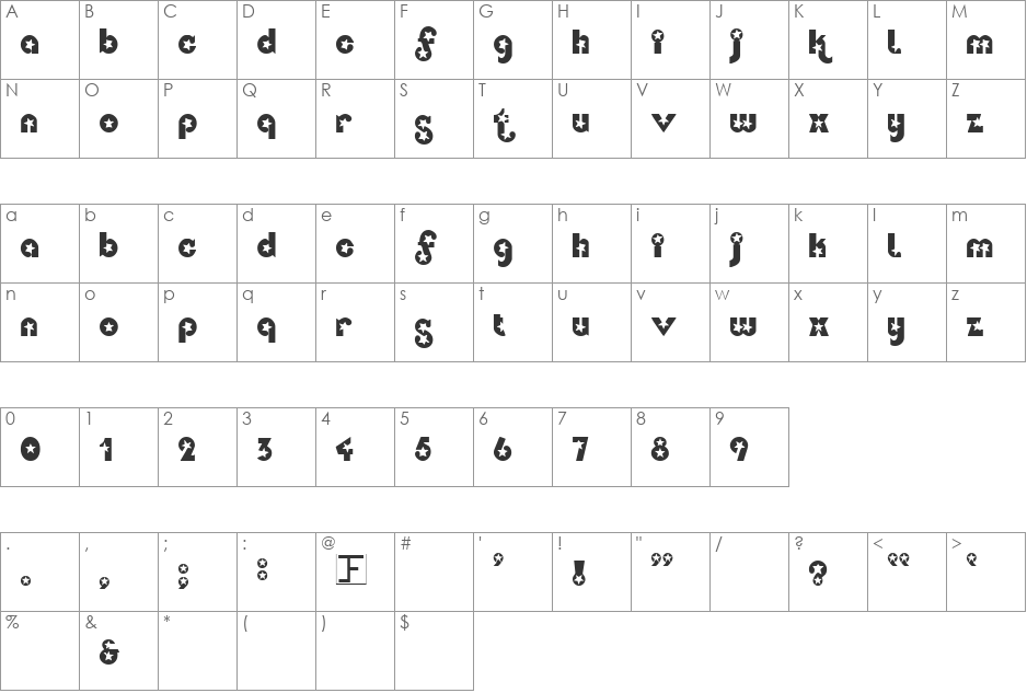 Usa font character map preview