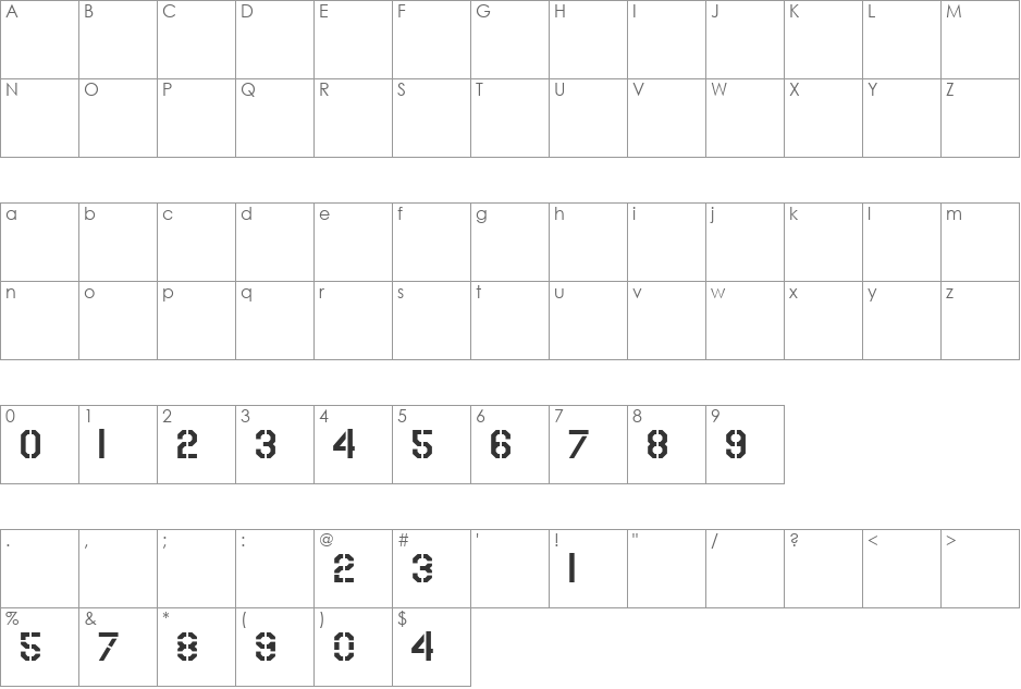 USAAF_Serial_Stencil font character map preview