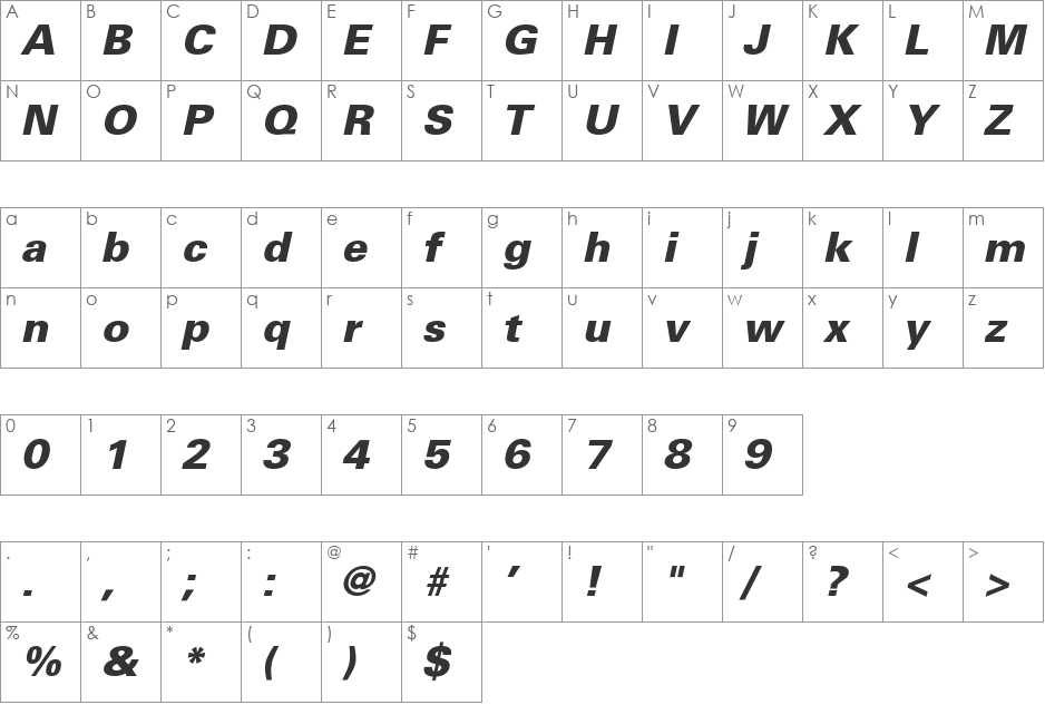 USABlack font character map preview
