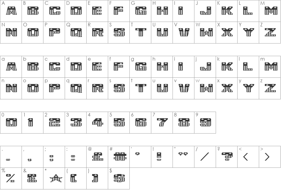USA_Flag font character map preview