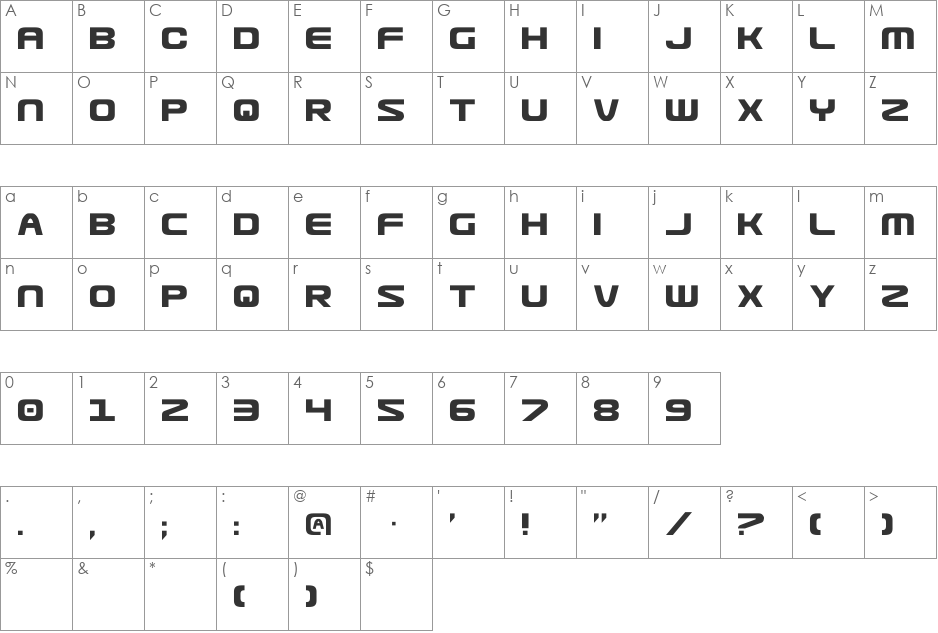 Usuzi font character map preview