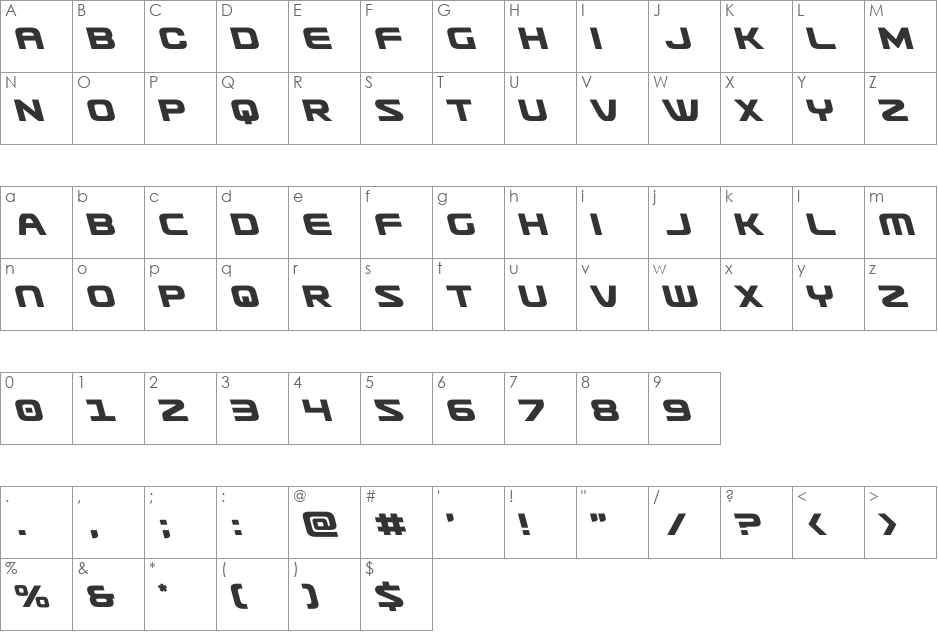 Usuzi Leftalic font character map preview